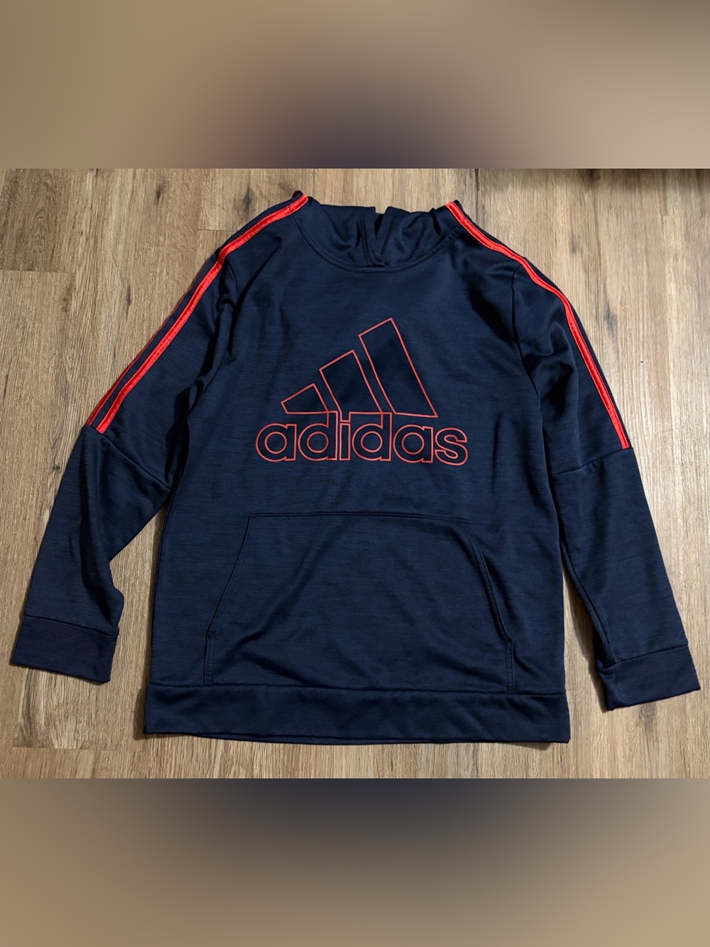 Adidas - Navy Hoodie with Red Trim - Size XLG - 18/20